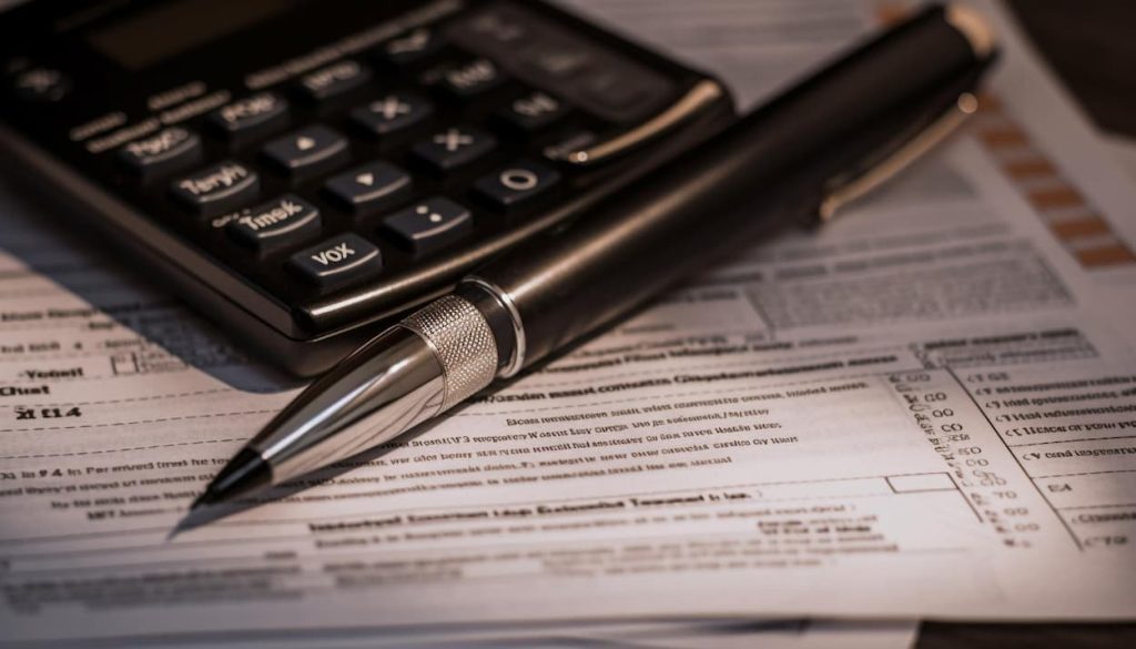 lapicero y calculadora sobre documentos